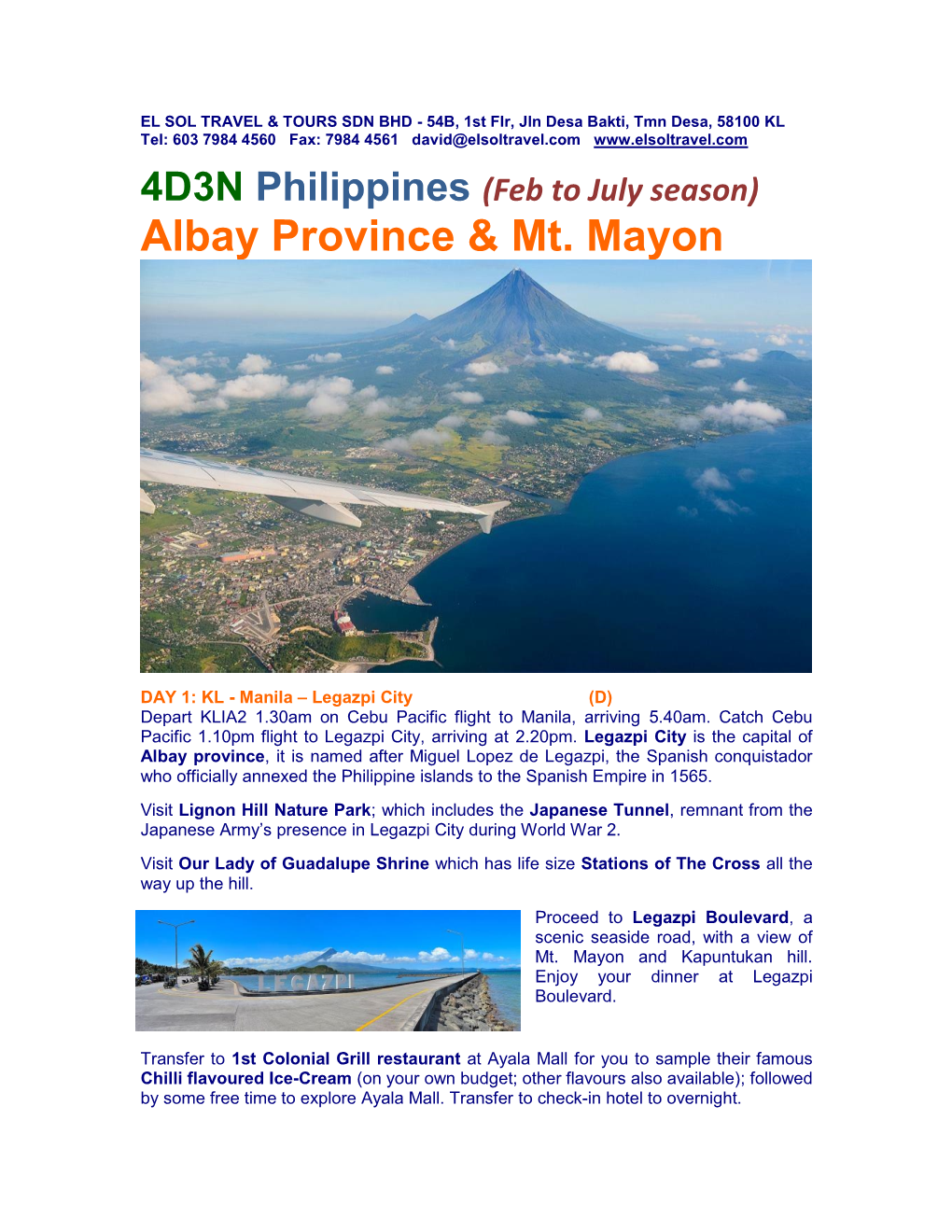 Albay & Mt.Mayon 4D3N