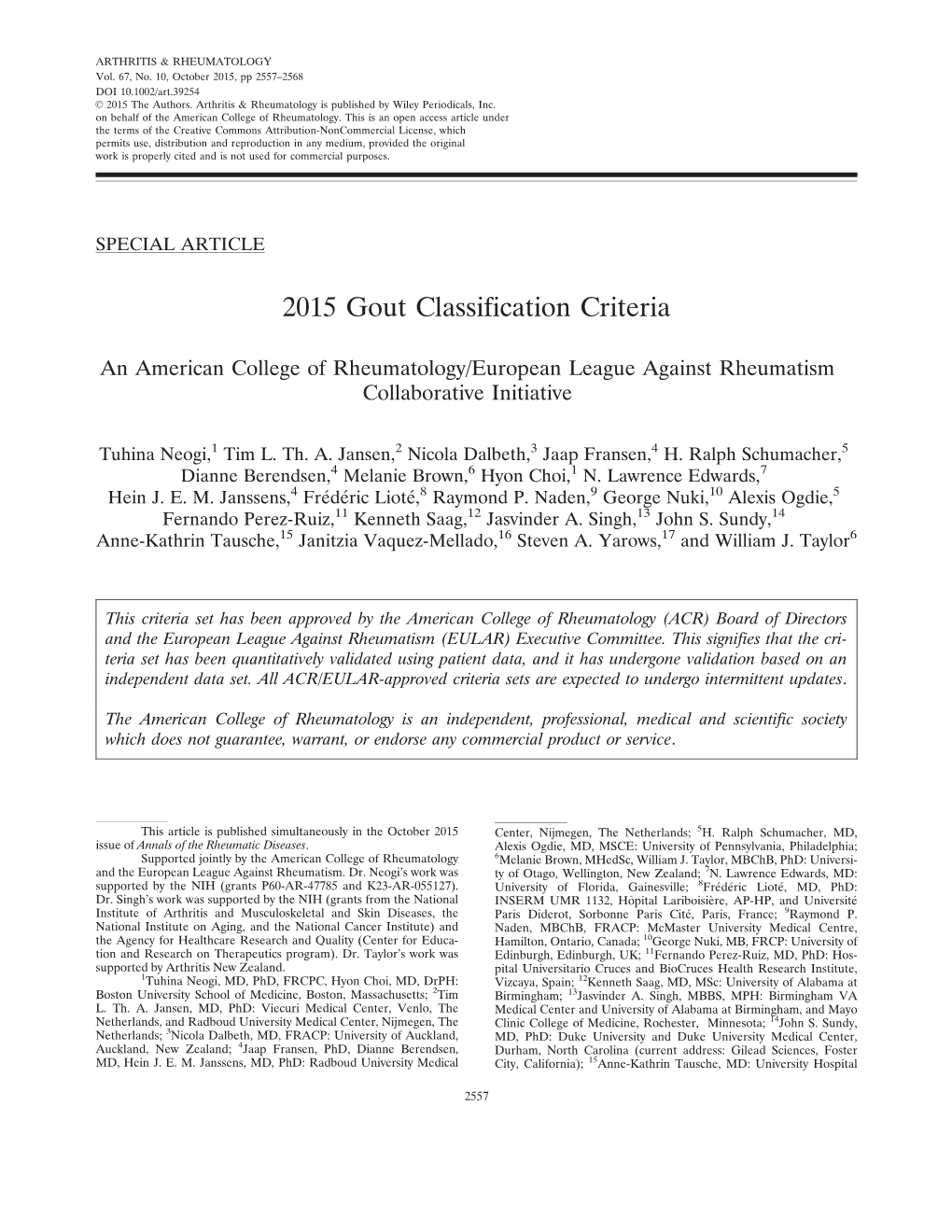 2015 Gout Classification Criteria