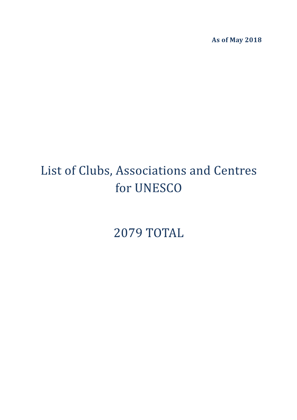 List of Clubs, Associations and Centres for UNESCO 2079 TOTAL