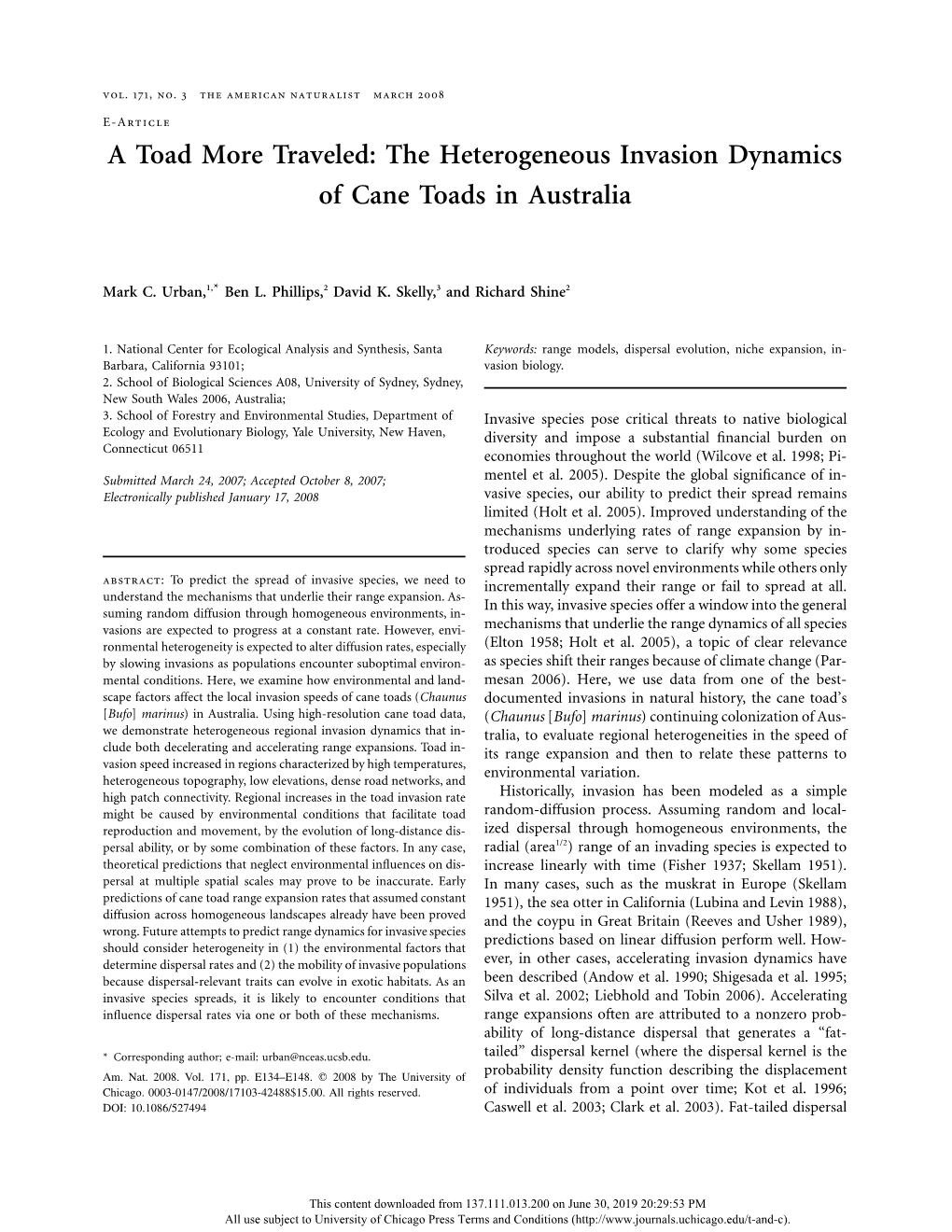 The Heterogeneous Invasion Dynamics of Cane Toads in Australia