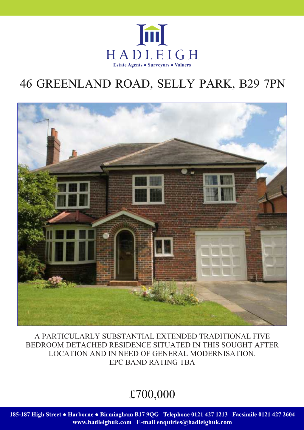 46 Greenland Road, Selly Park, B29 7Pn £700,000