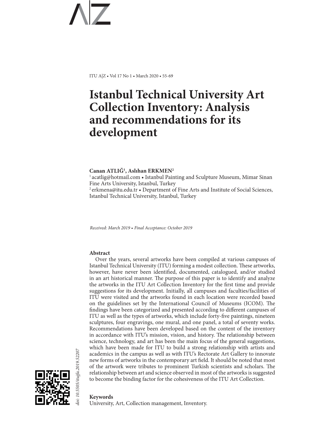 Istanbul Technical University Art Collection Inventory: Analysis and Recommendations for Its Development