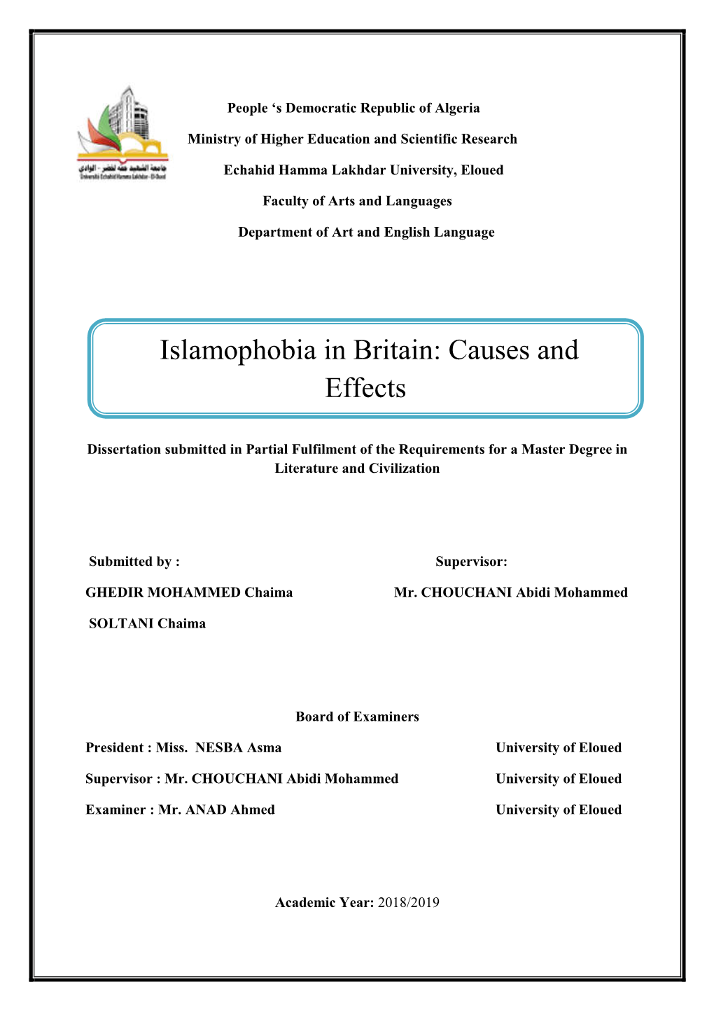 Islamophobia in Britain: Causes and Effects