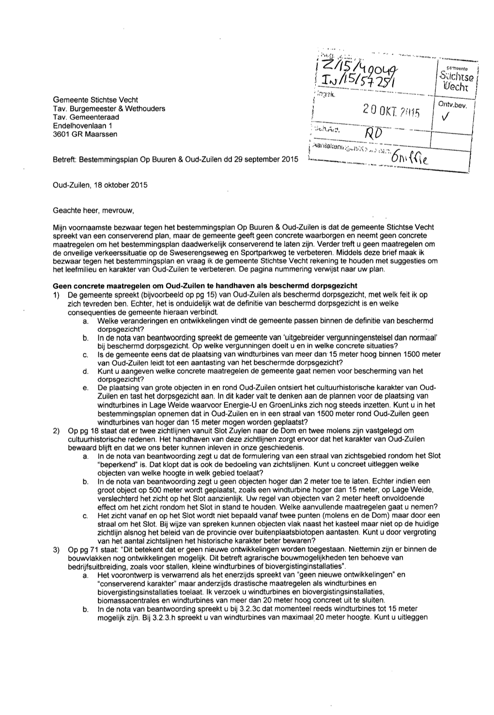 Bestemmingsplan Op Buuren & Oud-Zuilen Dd 29 September 2015 J '' ( Ç