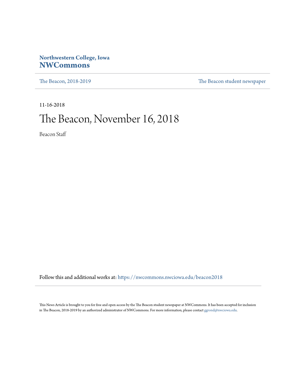 The Beacon, November 16, 2018 Beacon Staff