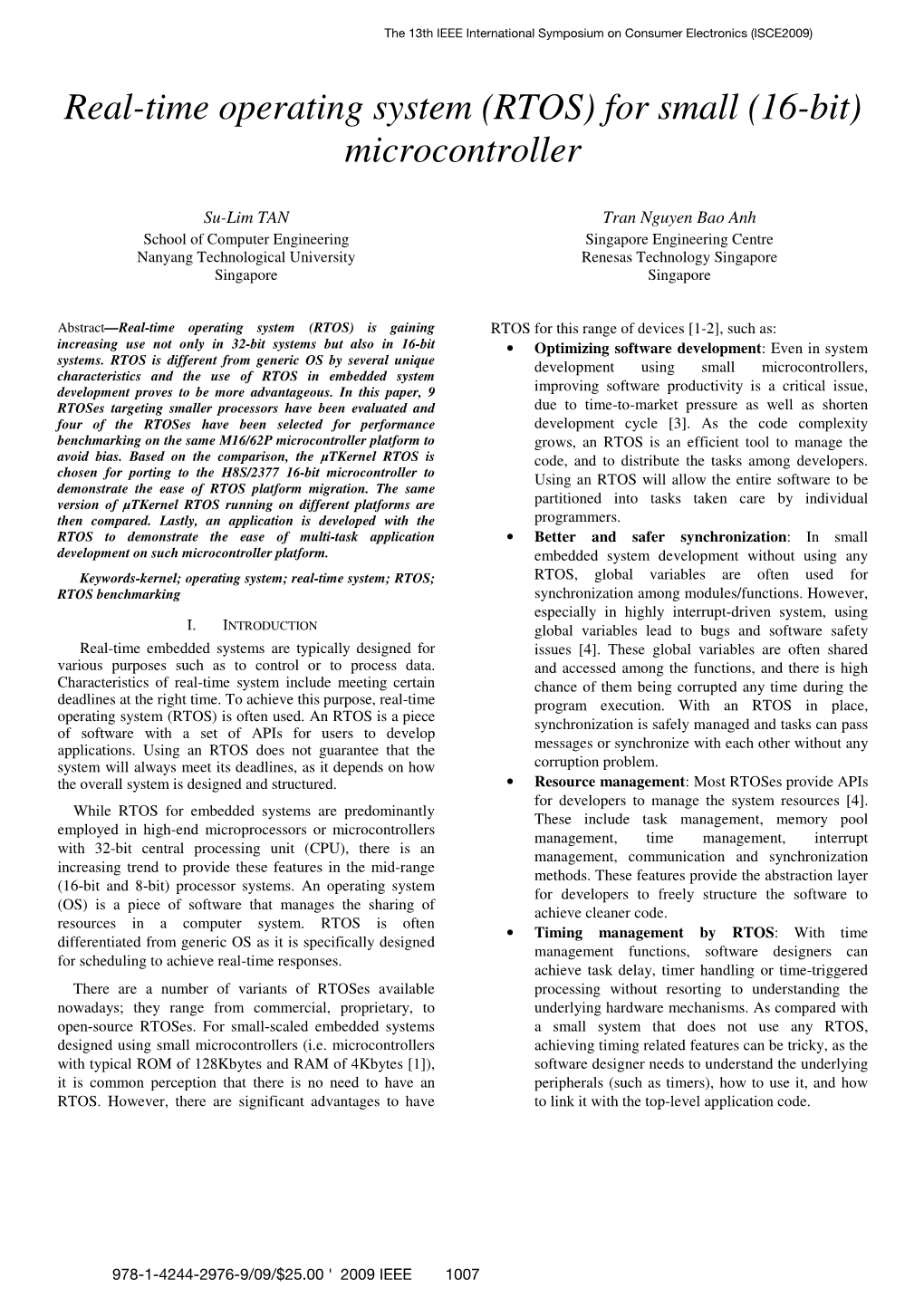 Real-Time Operating System (RTOS) for Small (16-Bit) Microcontroller