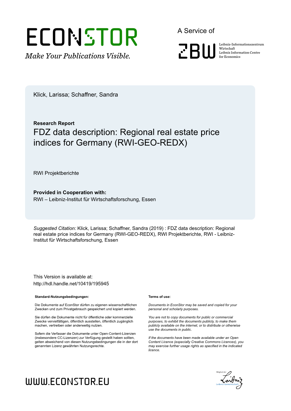 Regional Real Estate Price Indices for Germany (RWI-GEO-REDX)