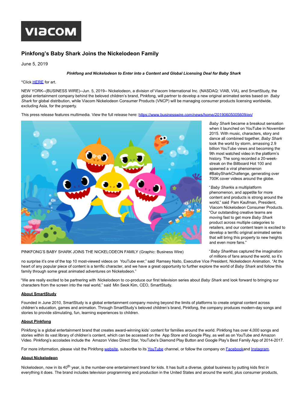 Pinkfong's Baby Shark Joins the Nickelodeon Family