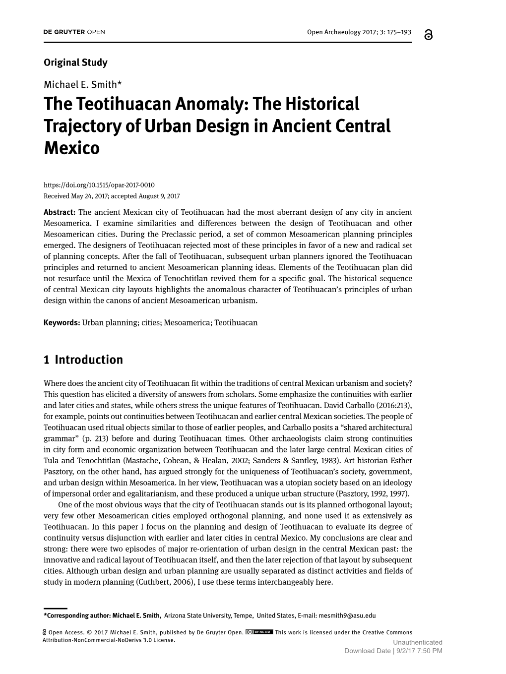 The Teotihuacan Anomaly: the Historical Trajectory of Urban Design in Ancient Central Mexico