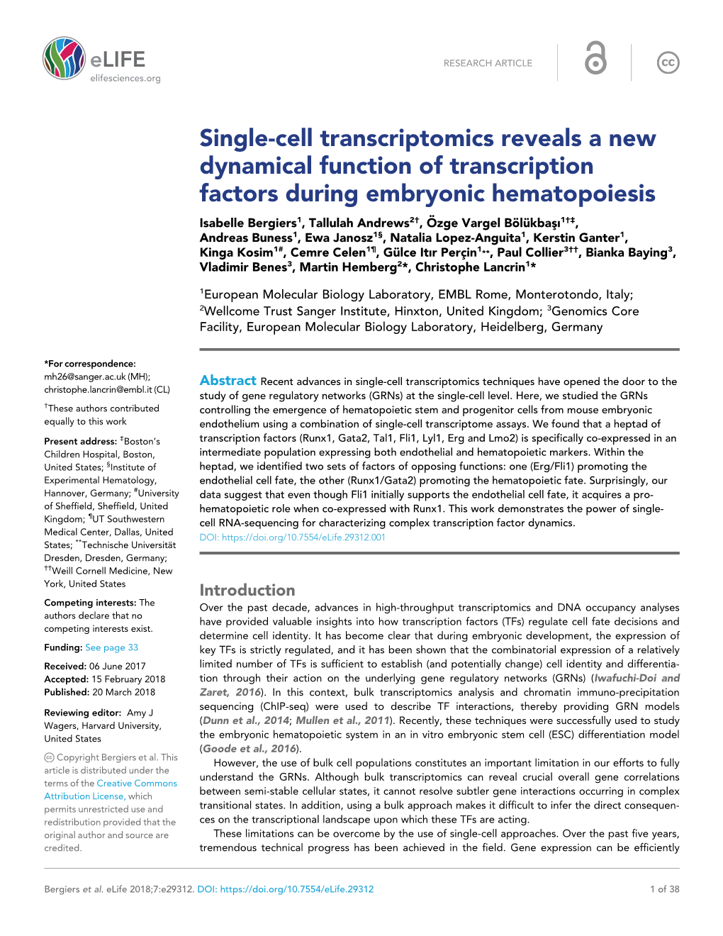 Single-Cell Transcriptomics Reveals a New Dynamical Function Of
