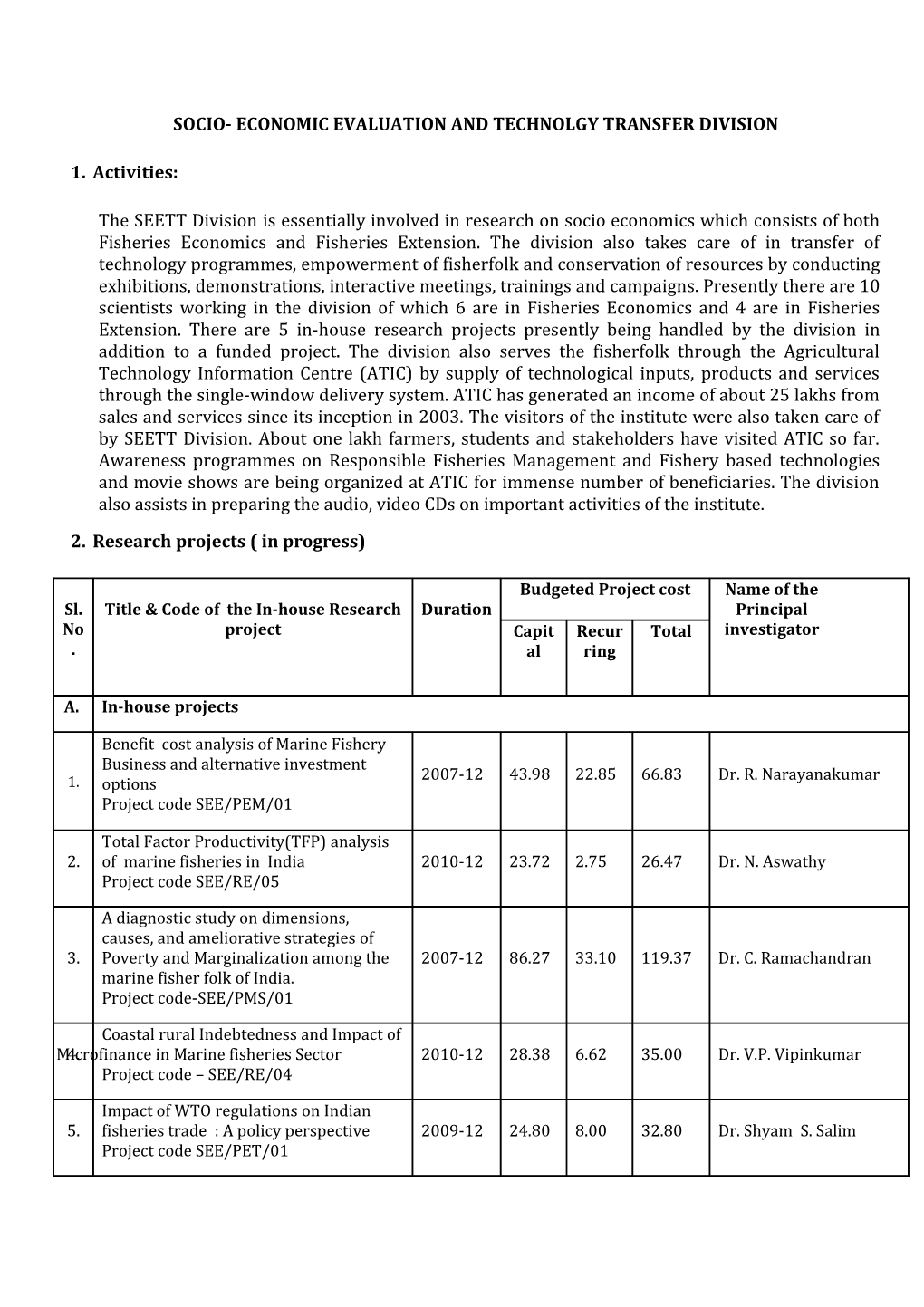 Socio- Economic Evaluation and Technolgy Transfer Division