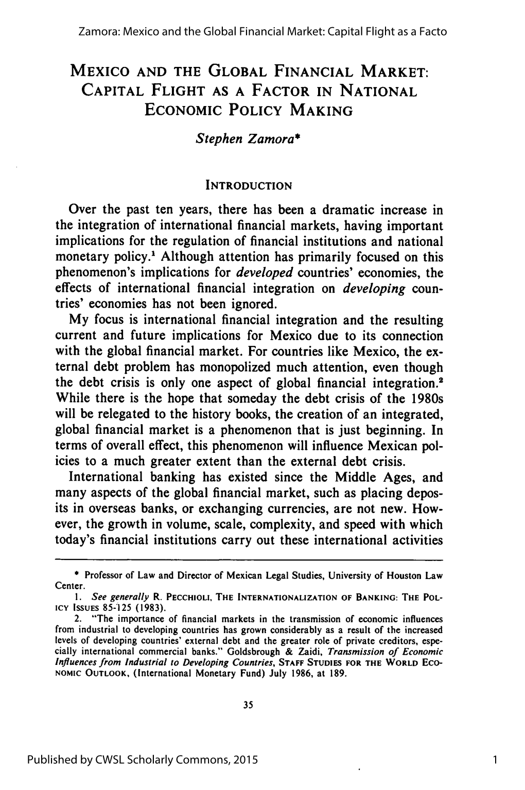 Mexico and the Global Financial Market: Capital Flight As a Facto