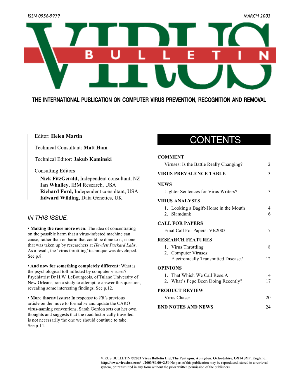 Virus Bulletin, March 2003