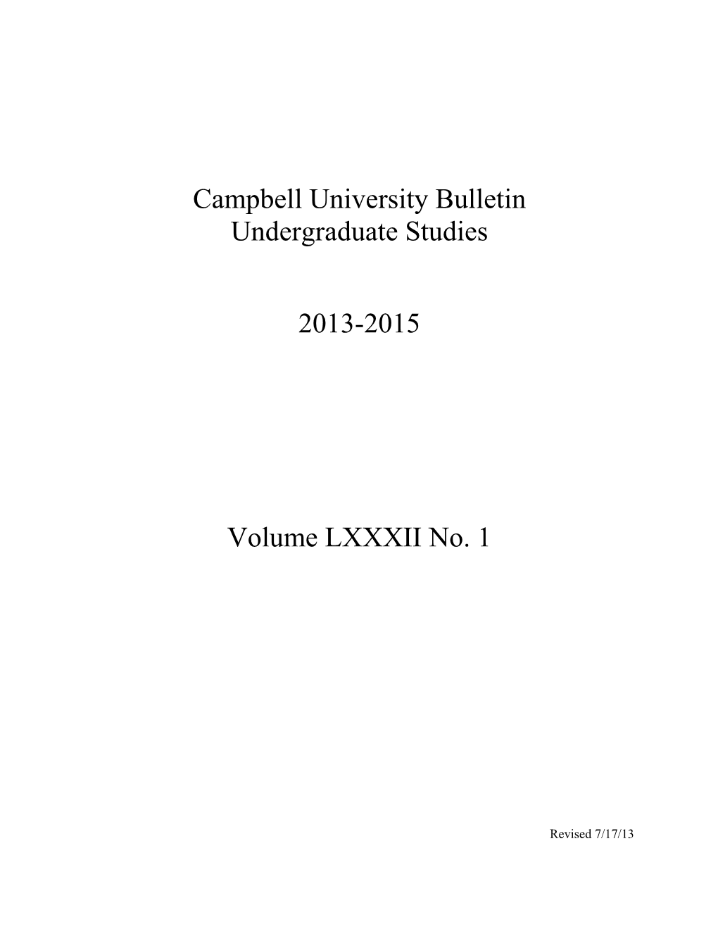 Campbell University Bulletin Undergraduate Studies 2013-2015