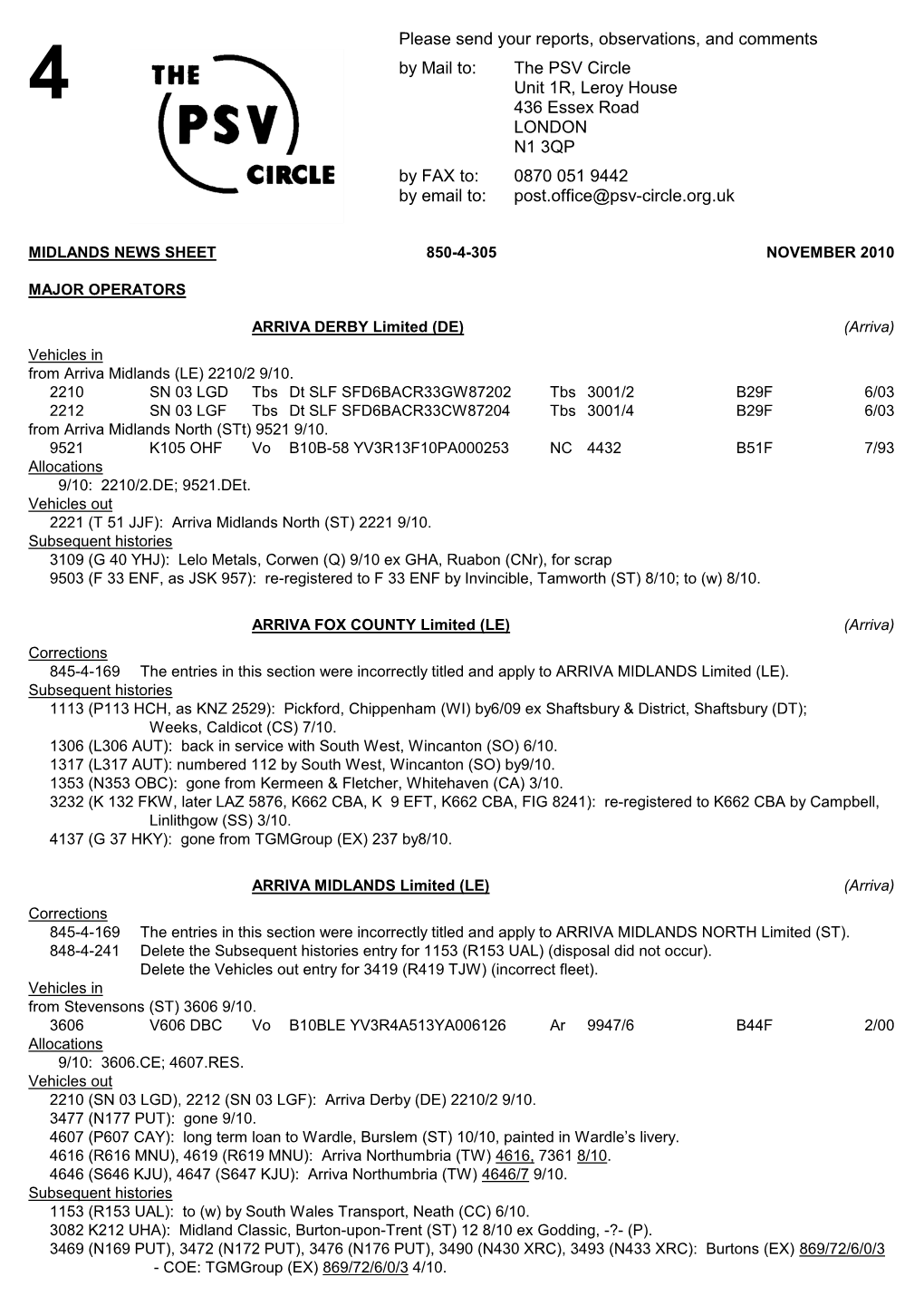 Midlands News Sheet 850-4-305 November 2010