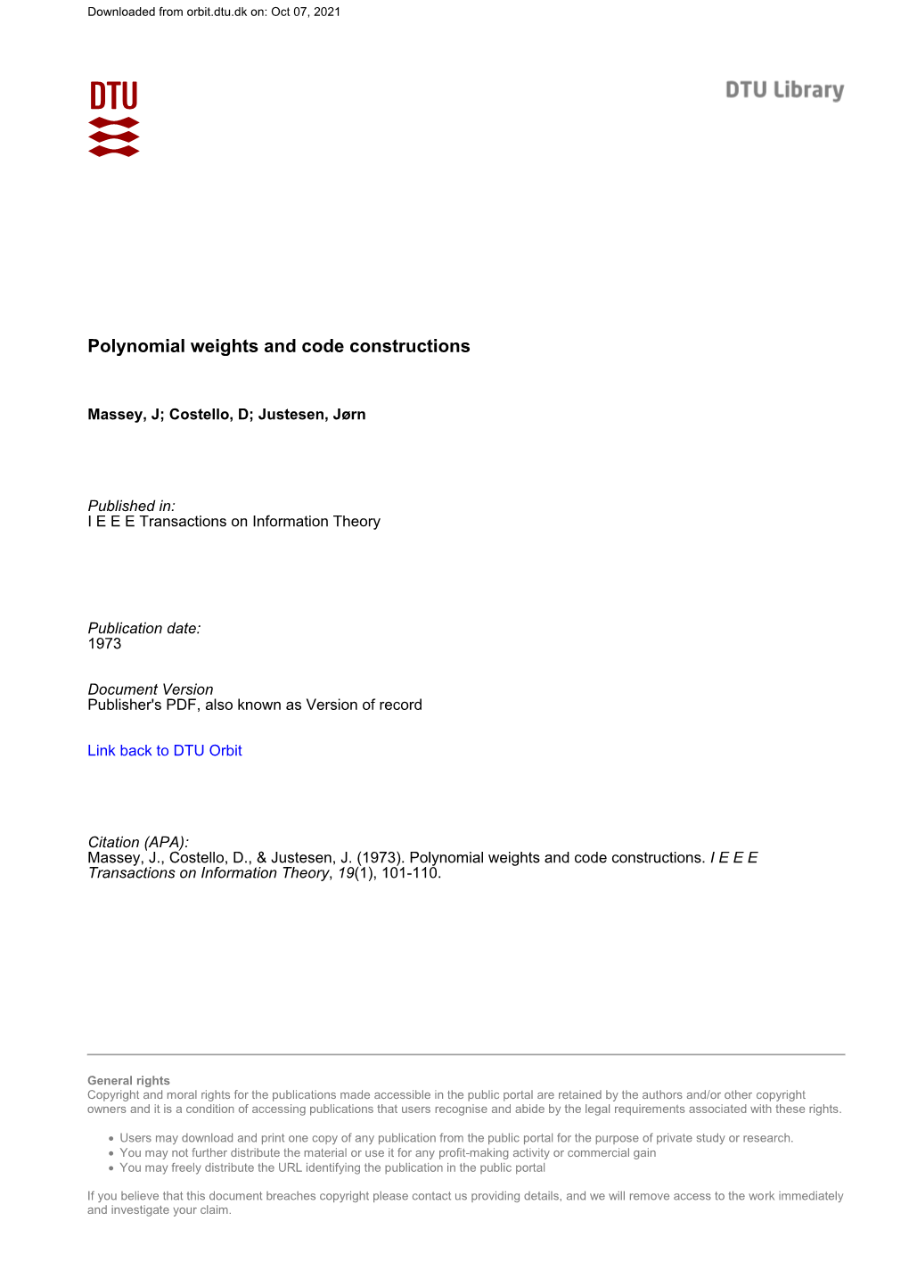 Polynomial Weights and Code Constructions