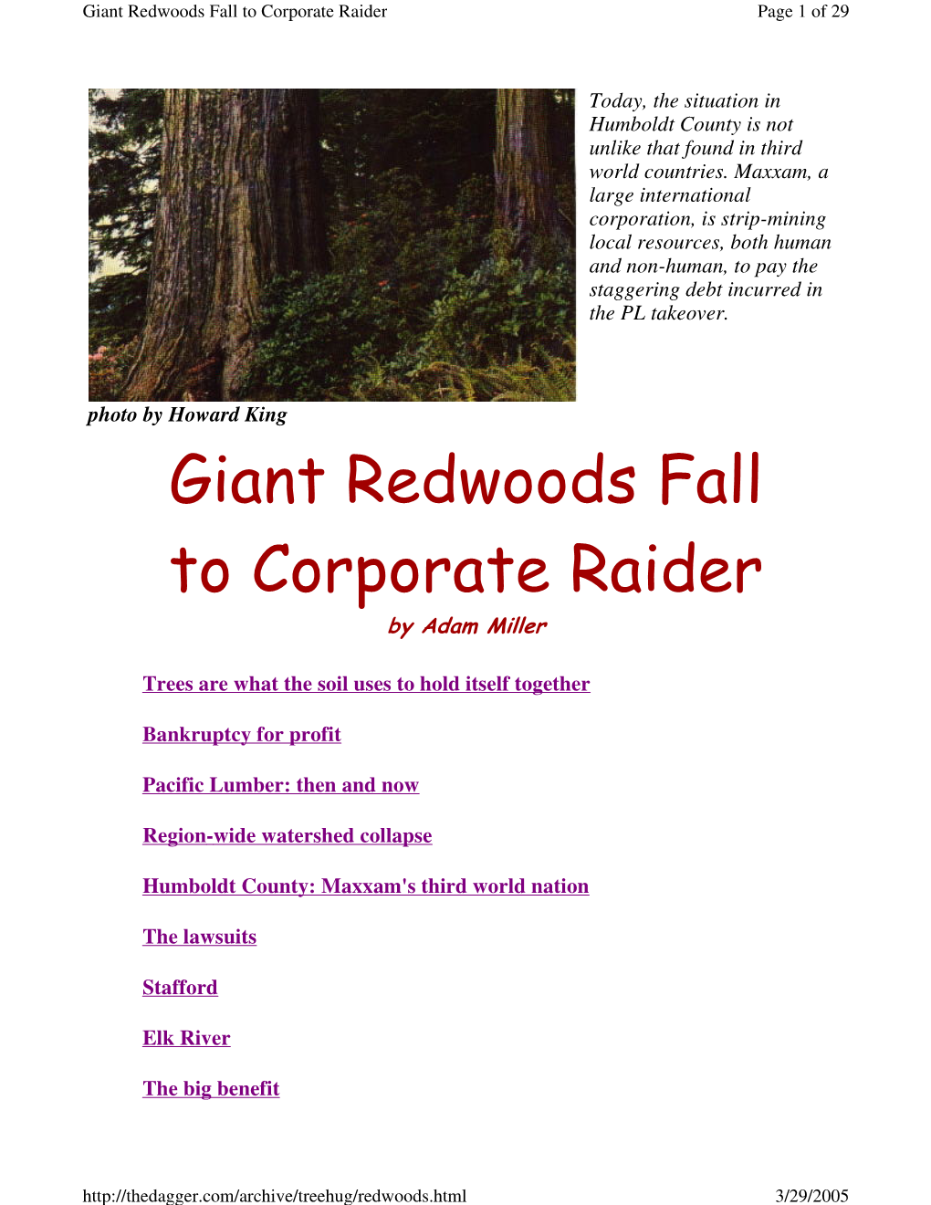 Giant Redwoods Fall to Corporate Raider Page 1 of 29