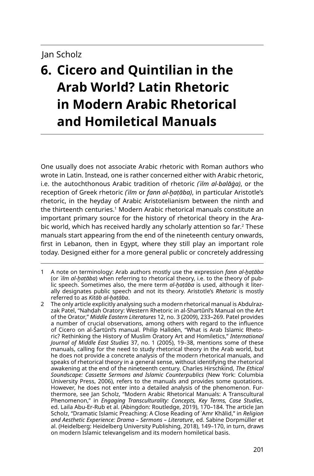 6. Cicero and Quintilian in the Arab World? Latin Rhetoric in Modern Arabic Rhetorical and Homiletical Manuals