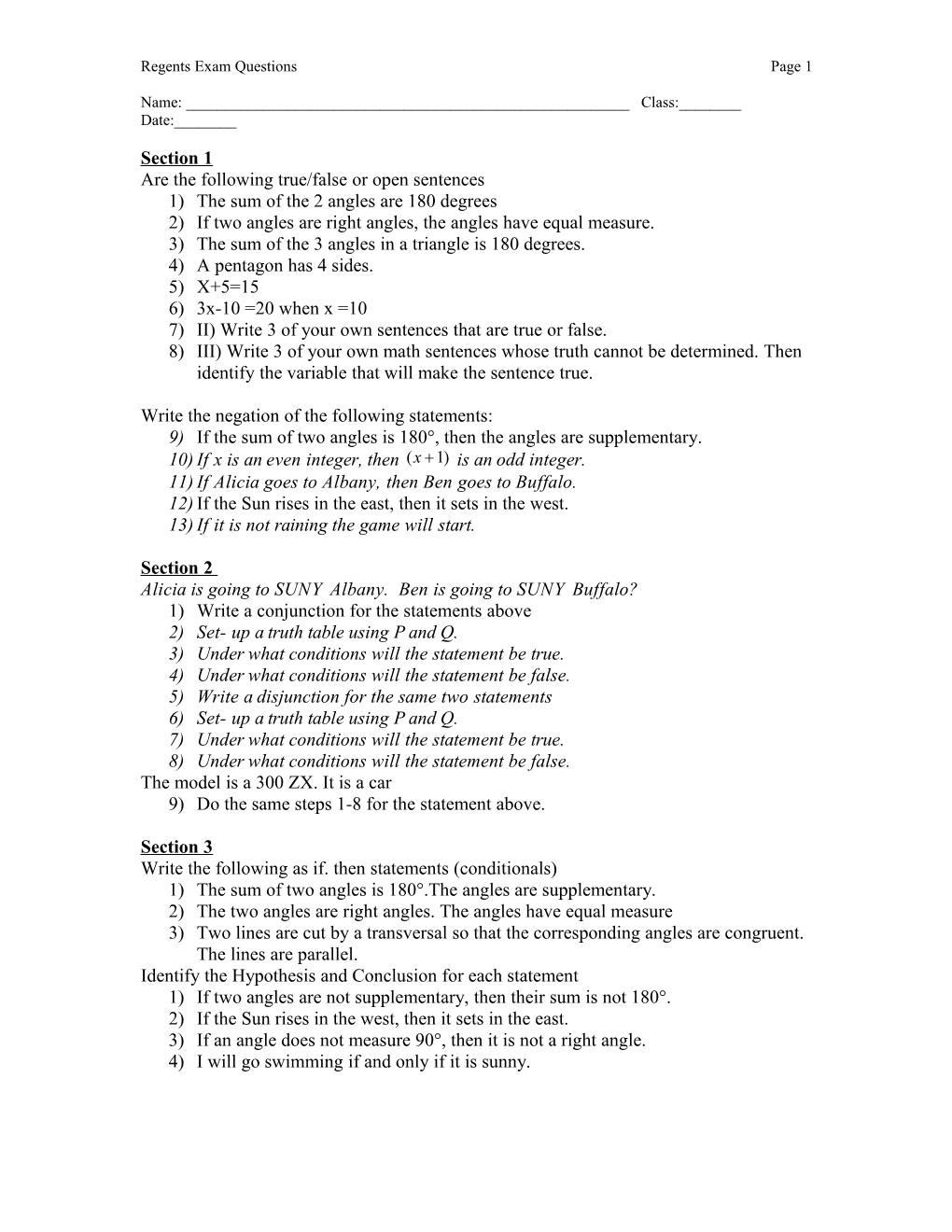 JMAP Worksheets by Topic LOGIC: Converse and Biconditional