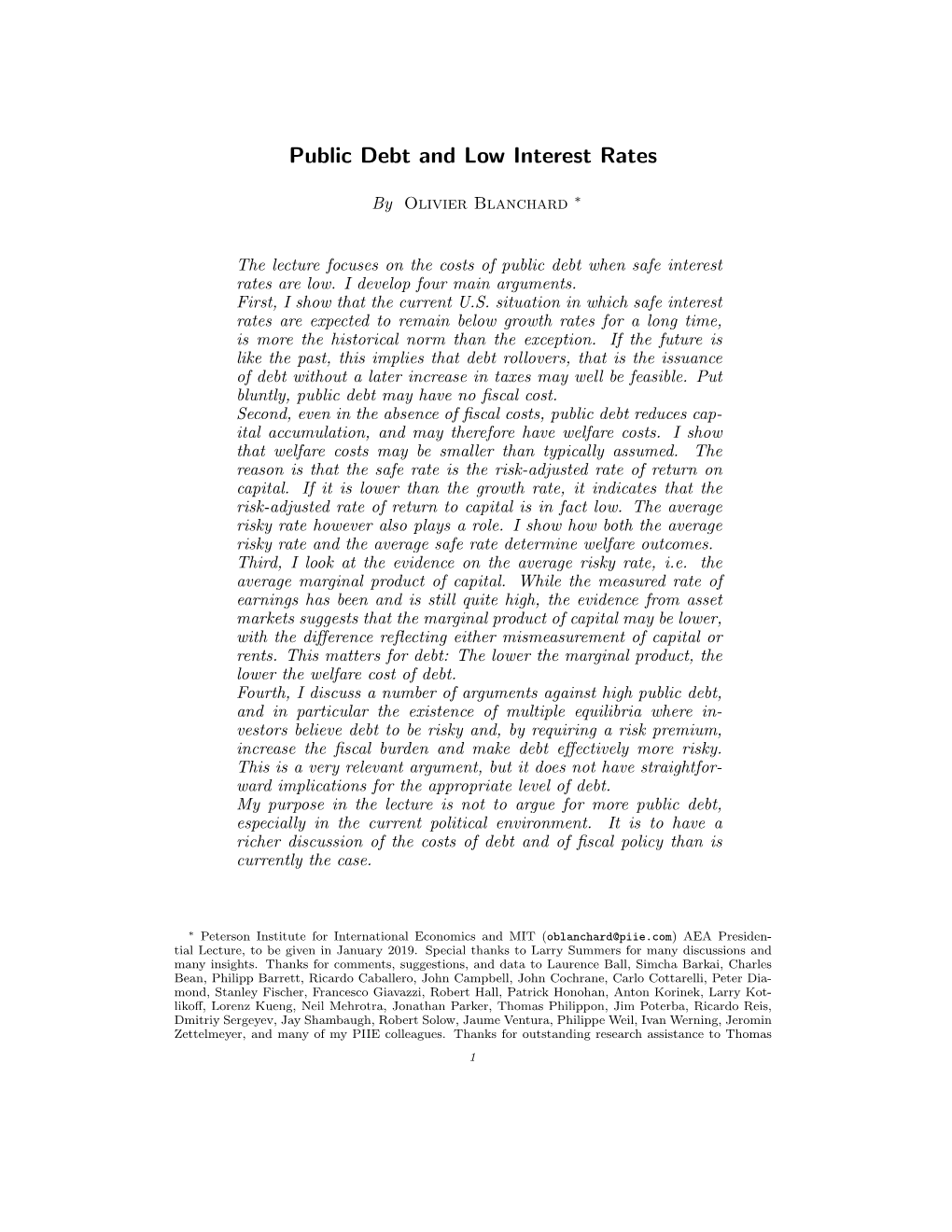 Public Debt and Low Interest Rates