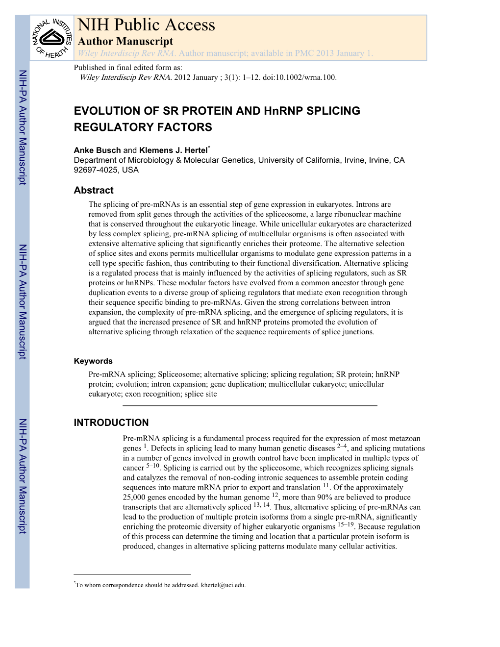 NIH Public Access Author Manuscript Wiley Interdiscip Rev RNA