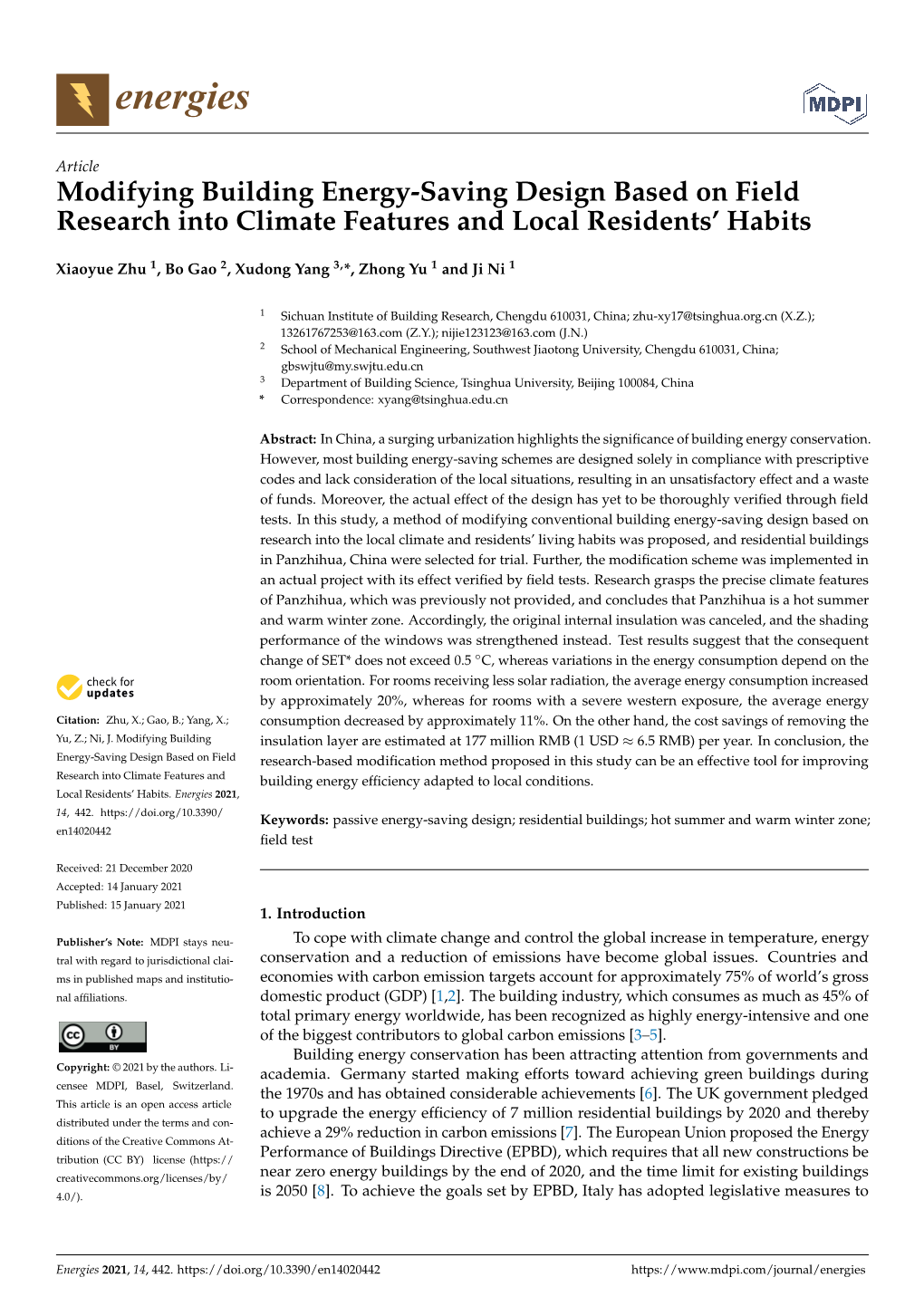 Modifying Building Energy-Saving Design Based on Field Research Into Climate Features and Local Residents’ Habits