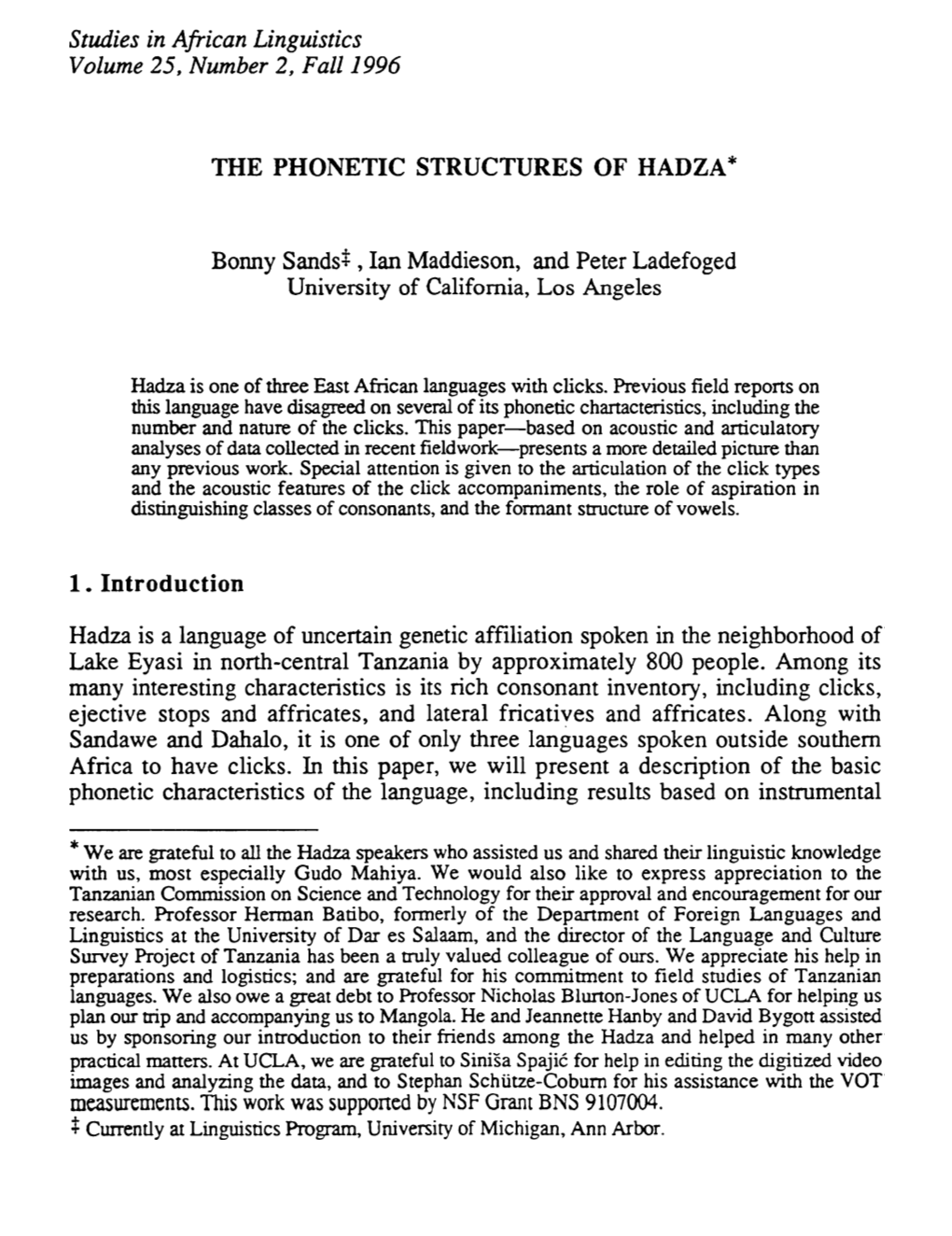 The Phonetic Structures of Hadza *