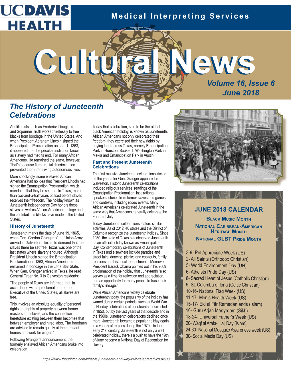 Medical Interpreting Services Volume 16, Issue 6 June 2018 the History