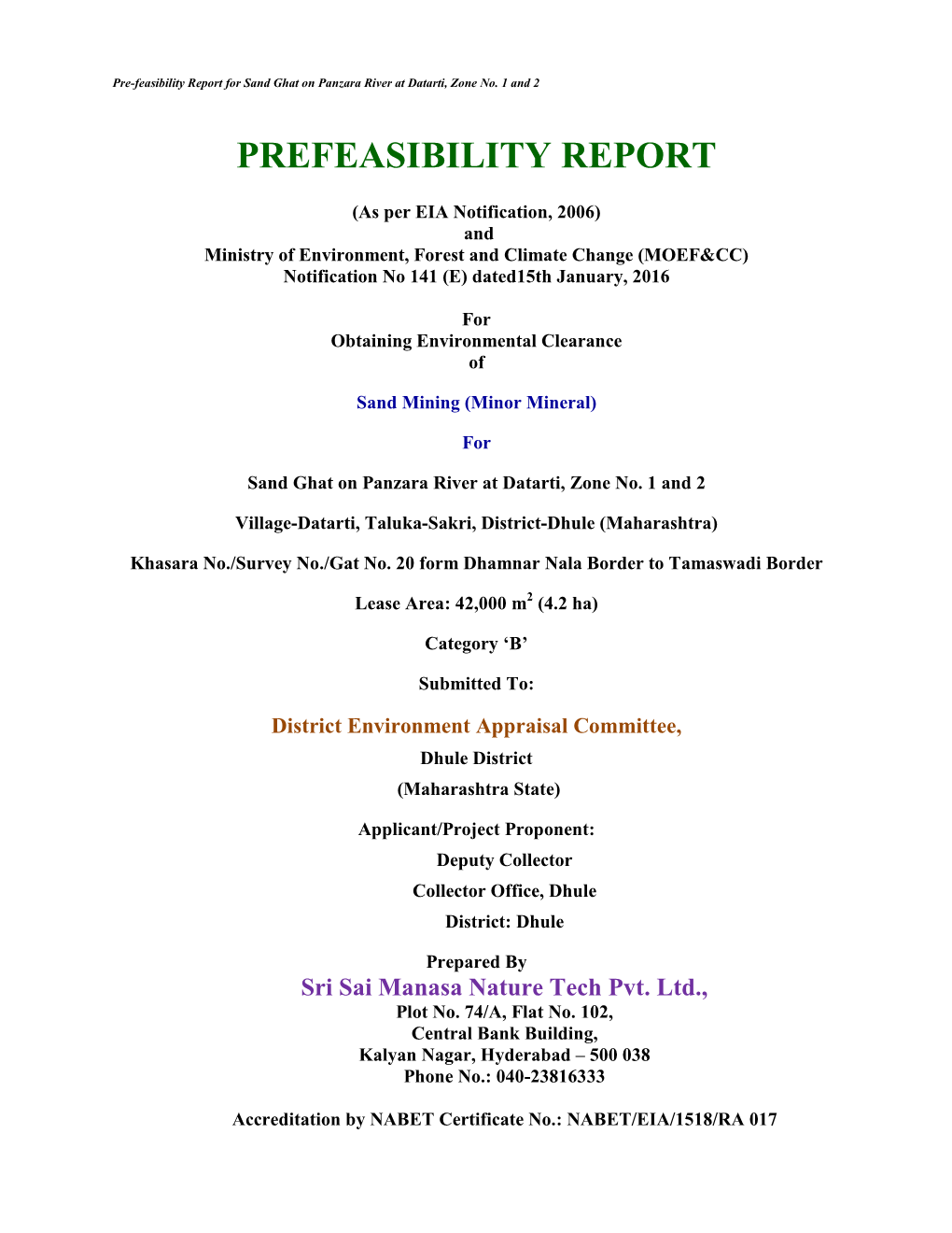 Prefeasibility Report