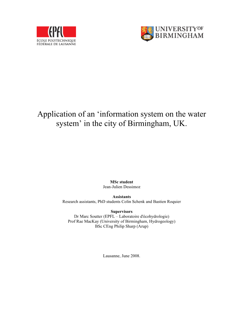 Application of an 'Information System on the Water System' in the City of Birmingham