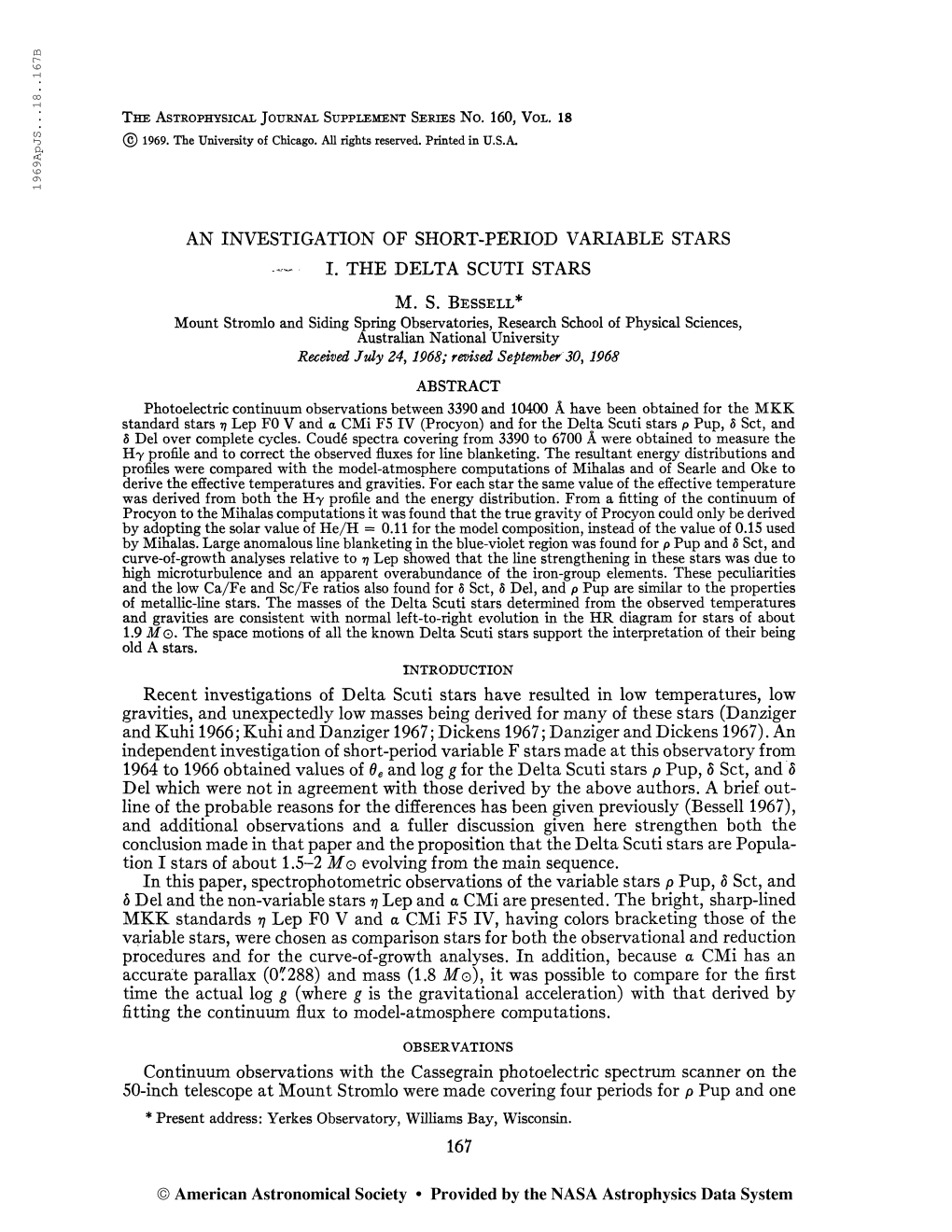 19 6 9Apjs. . .18. .167B the Astrophysical Journal Supplement