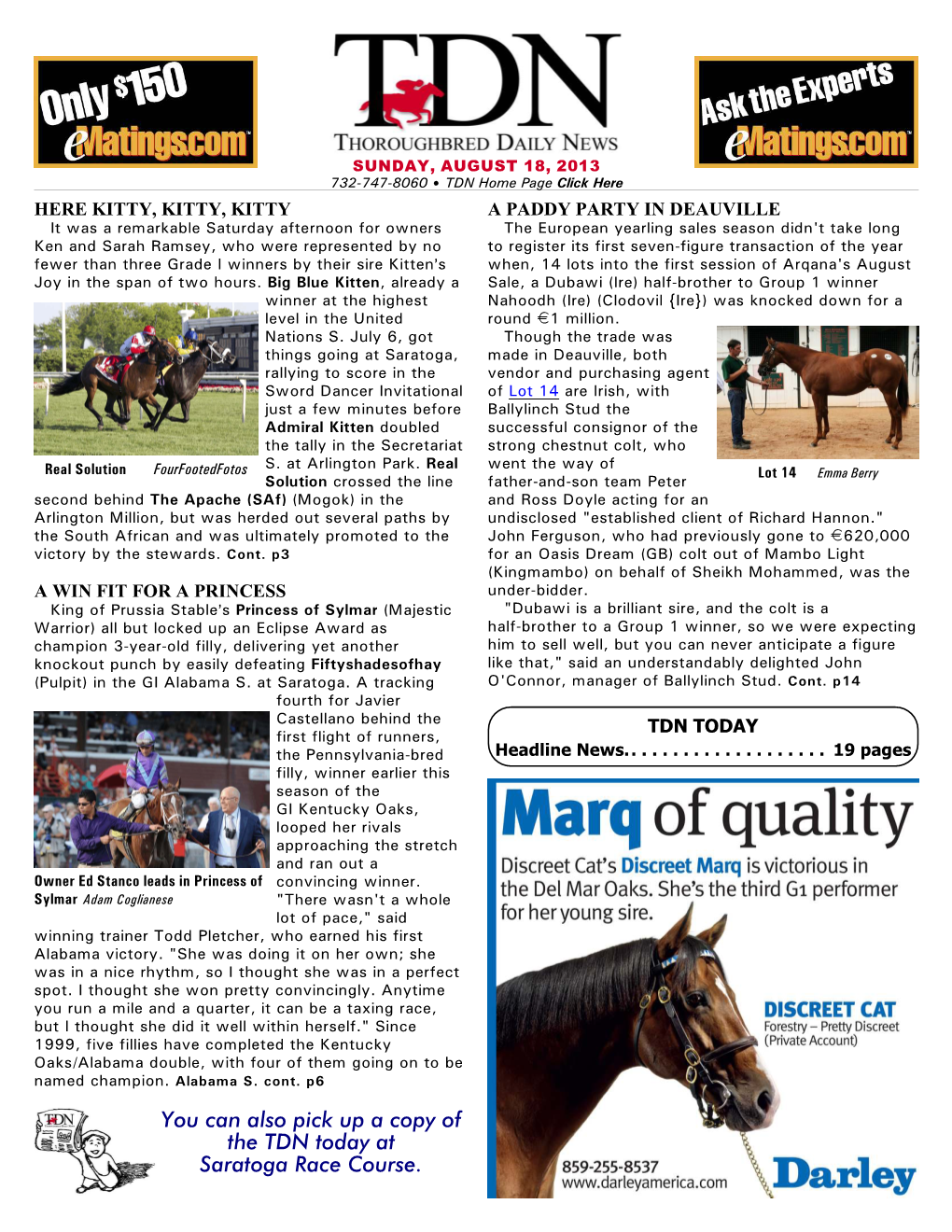 You Can Also Pick up a Copy of the TDN Today at Saratoga Race Course