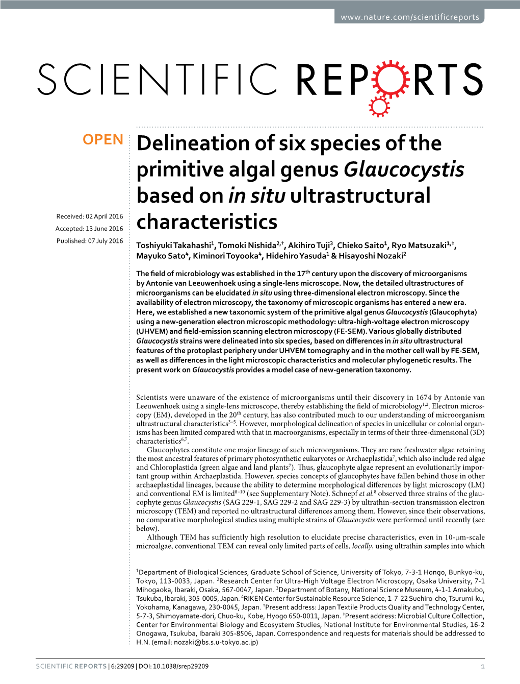 Delineation of Six Species of the Primitive Algal Genus Glaucocystis Based on in Situ Ultrastructural Characteristics