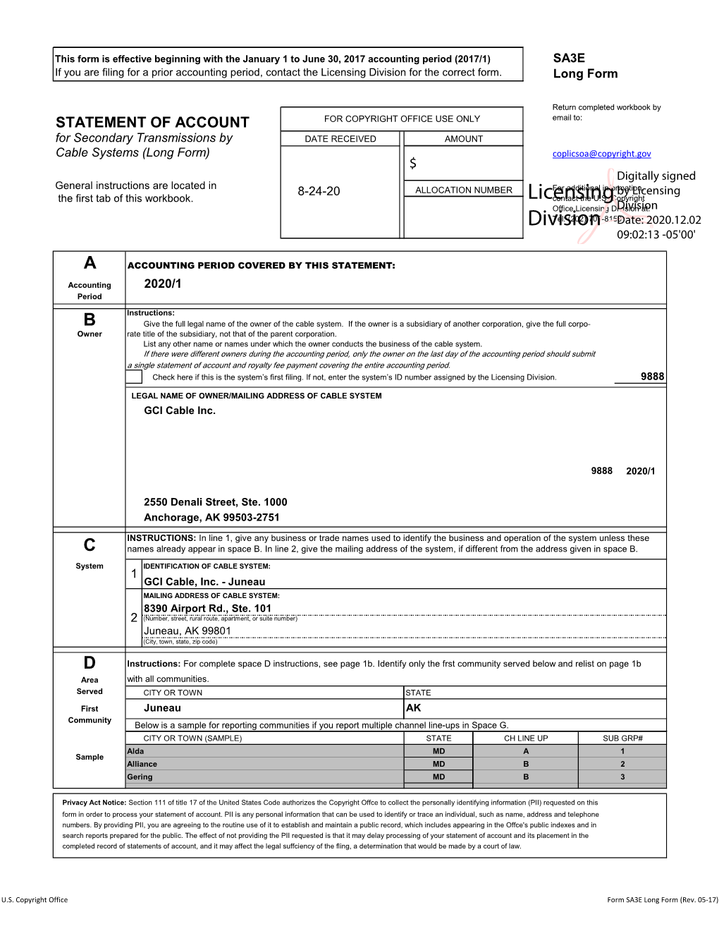 Licensing Division for the Correct Form