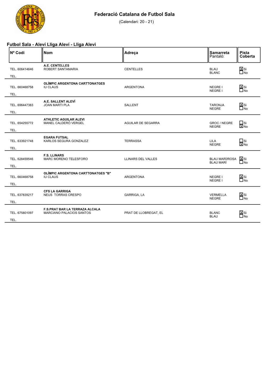 Federació Catalana De Futbol Sala (Calendari: 20 - 21)