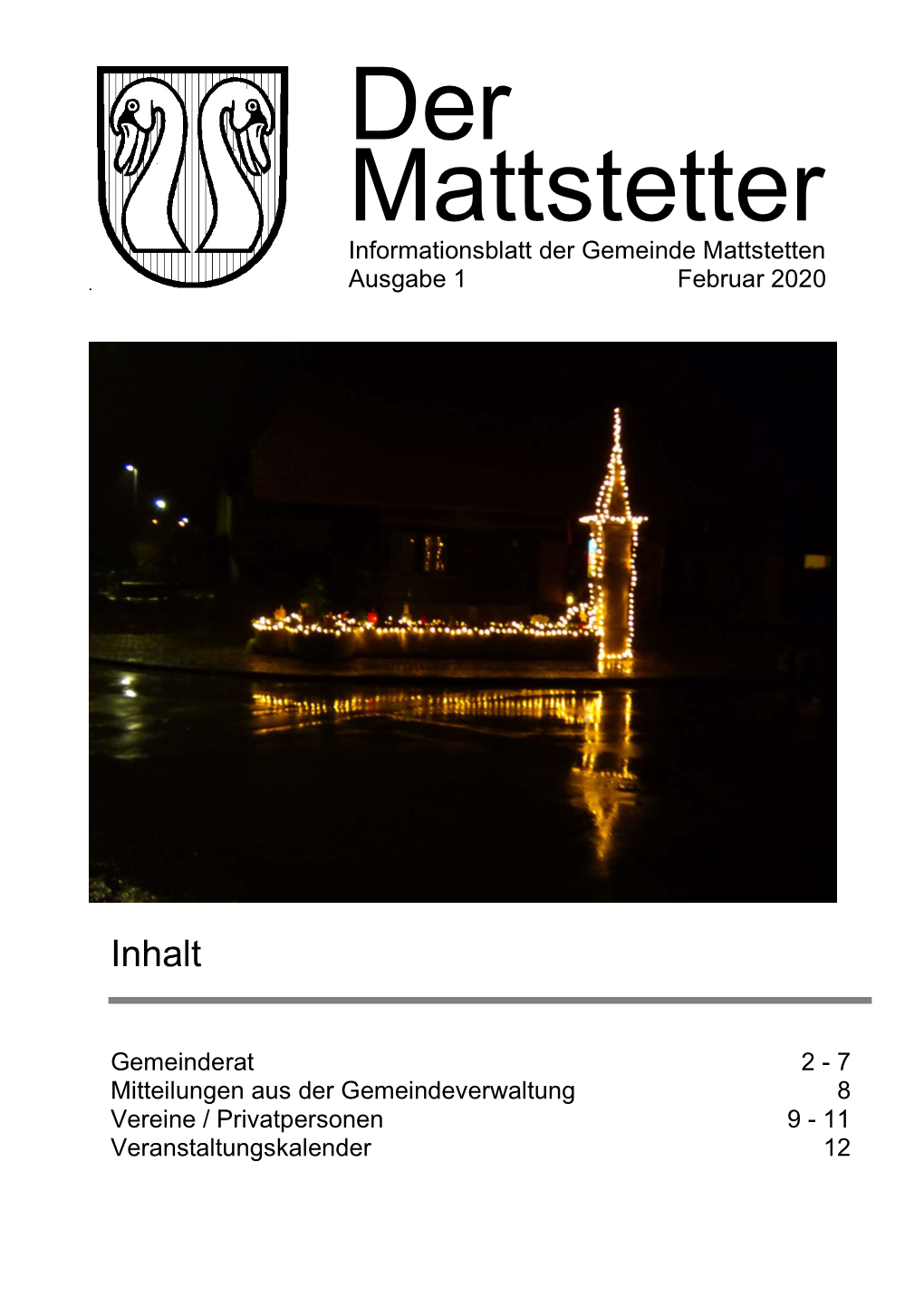 Informationsblatt Der Gemeinde Mattstetten Ausgabe 1 Februar 2020