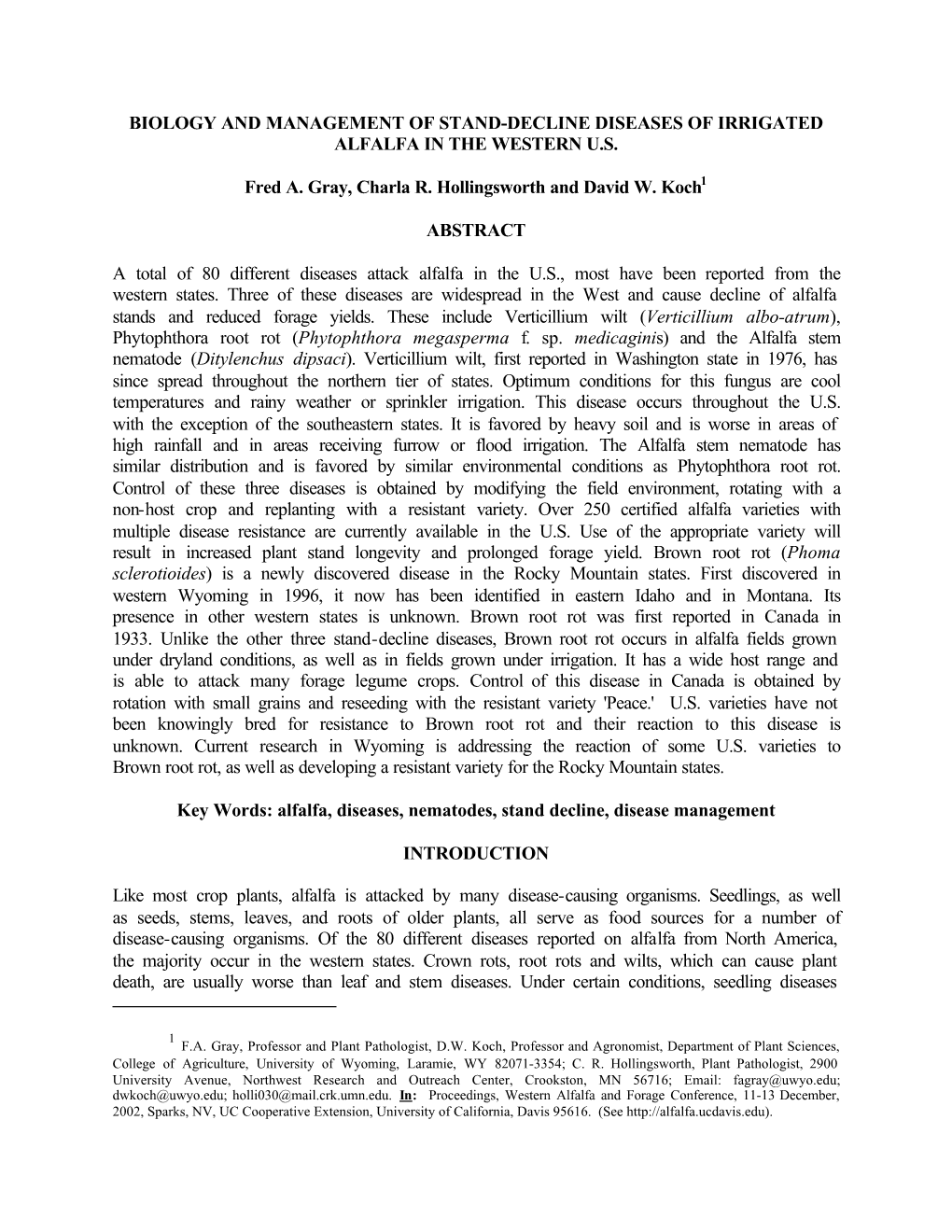 Biology and Management of Stand-Decline Diseases of Irrigated Alfalfa in the Western U.S