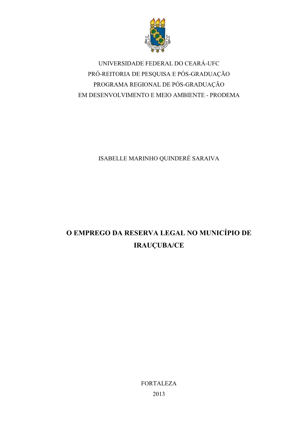 O Emprego Da Reserva Legal No Município De Irauçuba/Ce