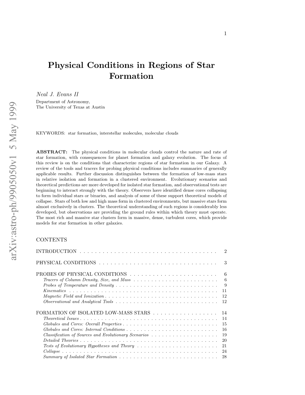 Physical Conditions in Regions of Star Formation