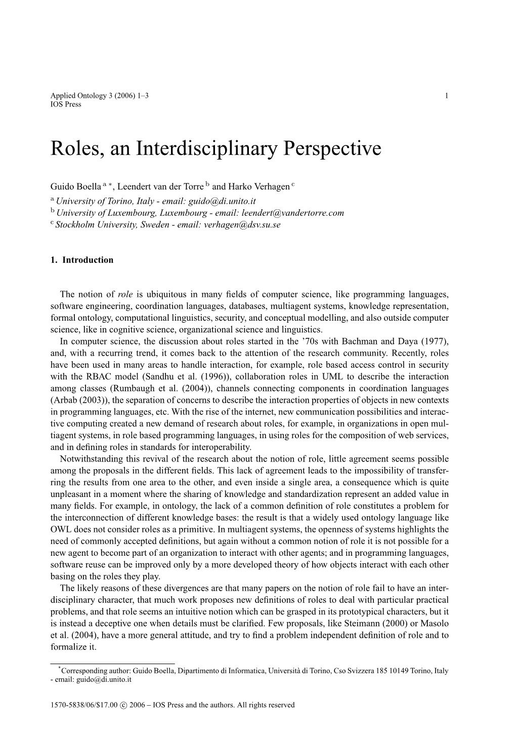 Roles, an Interdisciplinary Perspective