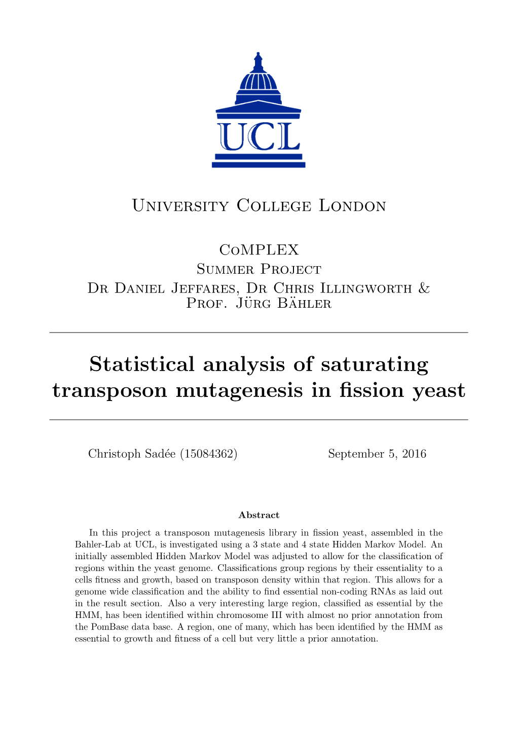 Statistical Analysis of Saturating Transposon Mutagenesis in Fission