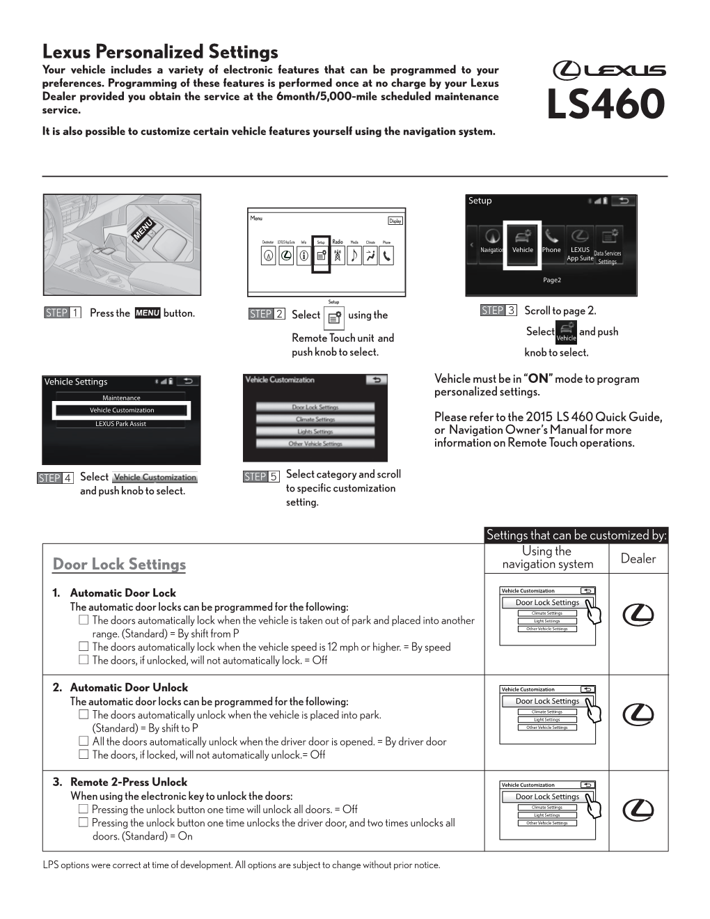 Lexus LS 460 Personalized Settings