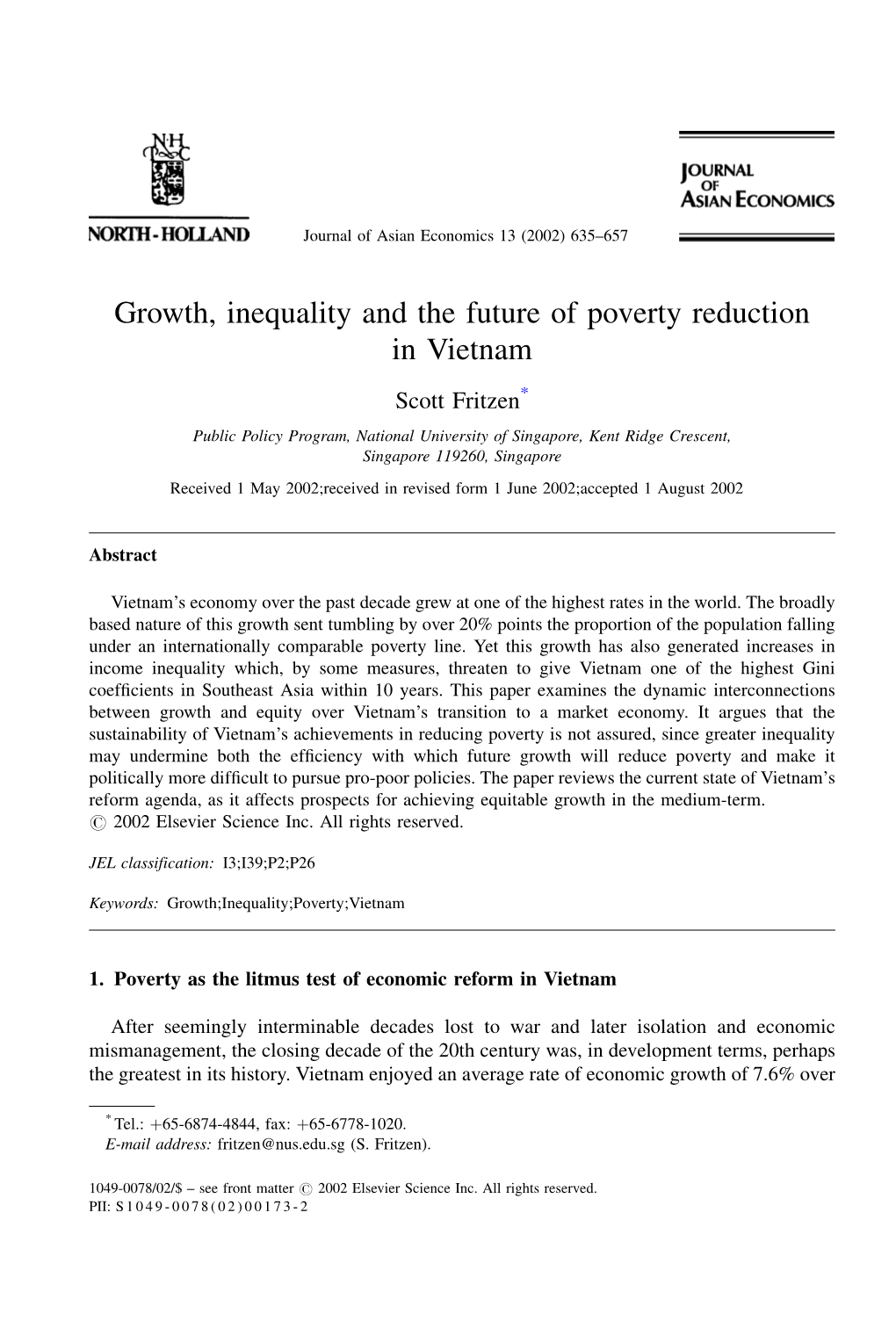 Growth, Inequality and the Future of Poverty Reduction in Vietnam