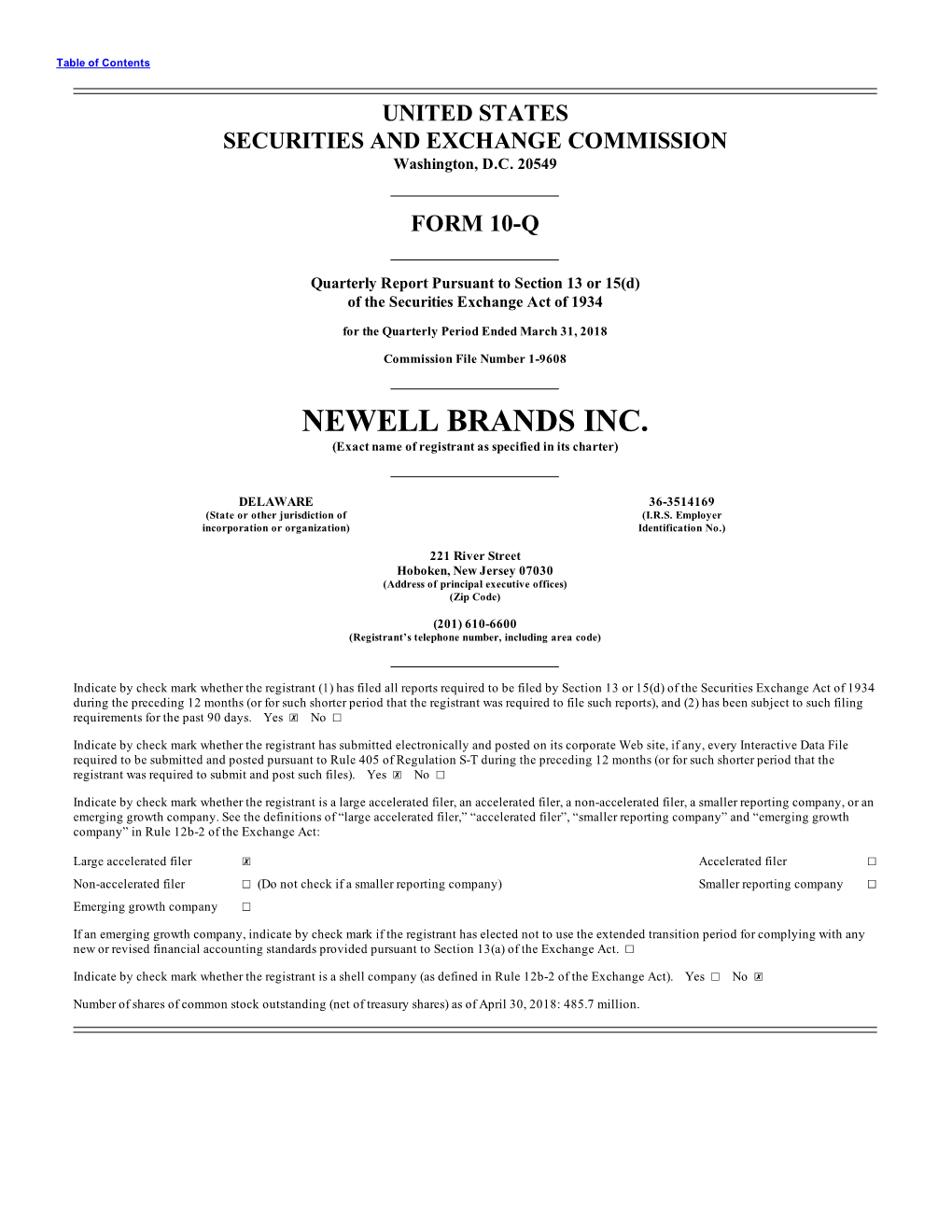 NEWELL BRANDS INC. (Exact Name of Registrant As Specified in Its Charter)