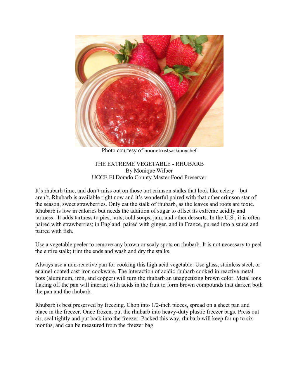 THE EXTREME VEGETABLE - RHUBARB by Monique Wilber UCCE El Dorado County Master Food Preserver
