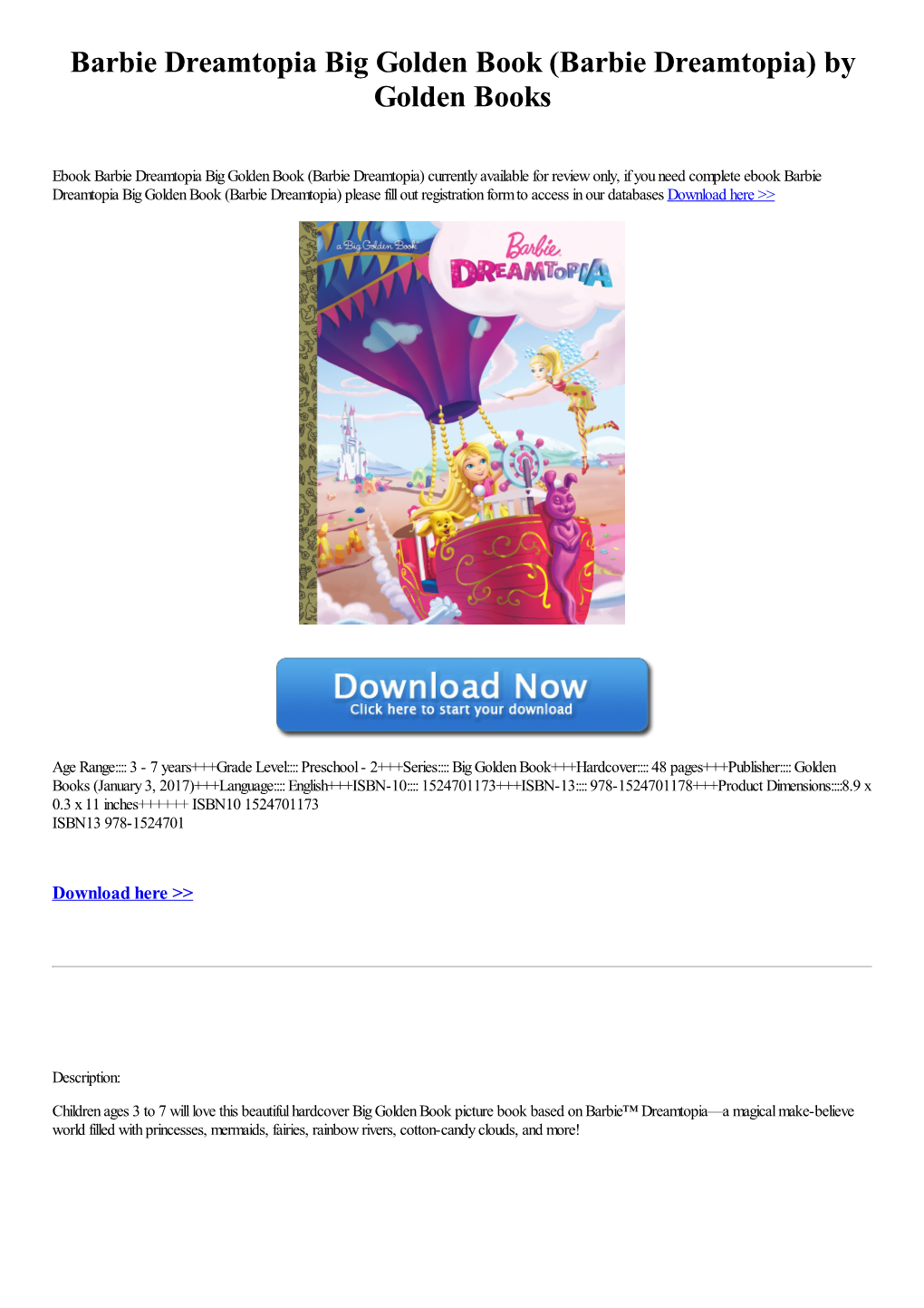 Barbie Dreamtopia Big Golden Book (Barbie Dreamtopia) by Golden Books