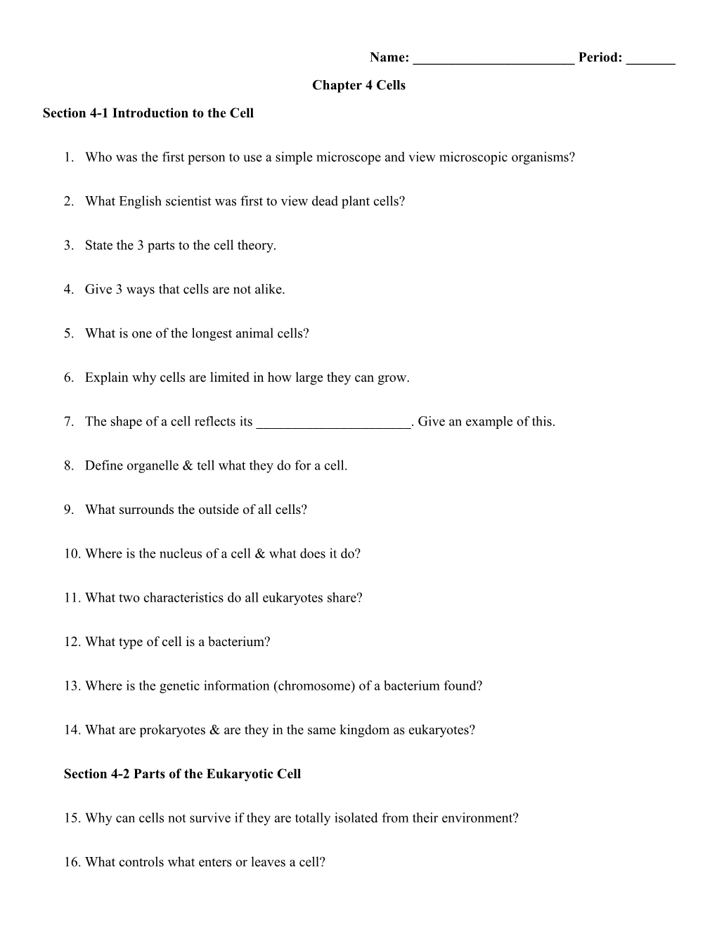 Section 4-1 Introduction to the Cell