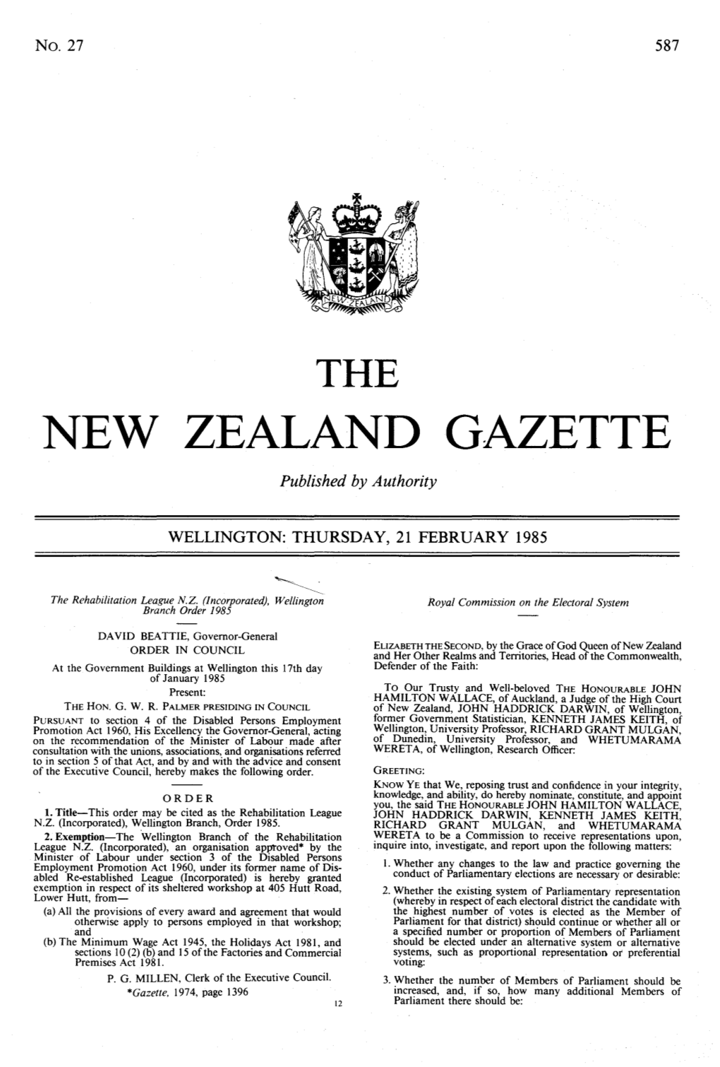 NEW ZEALAND GAZETTE Published by Authority