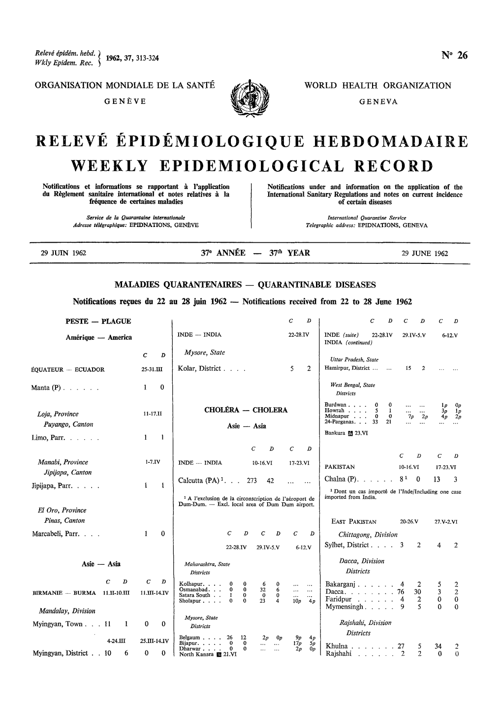 Releve Epidemiologique Hebdomadaire Weekly Epidemiological Record