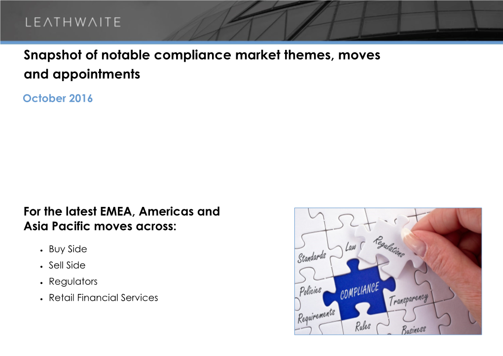 Snapshot of Notable Compliance Market Themes, Moves and Appointments
